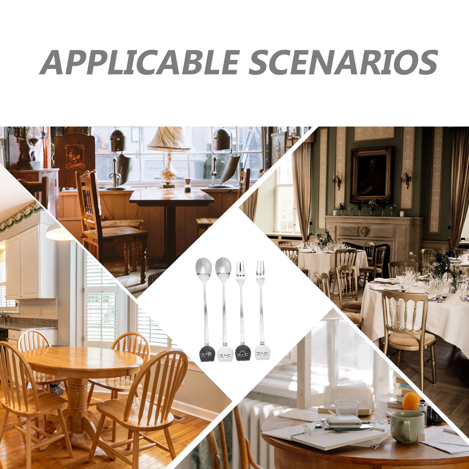 4 قطعة ملعقة قهوة على شكل قطة من السيراميك وشوكة الحلوى مجموعة صغيرة على شكل قطة شوكة فواكه اثارة ملعقة لحفلة شاي الإسبريسو