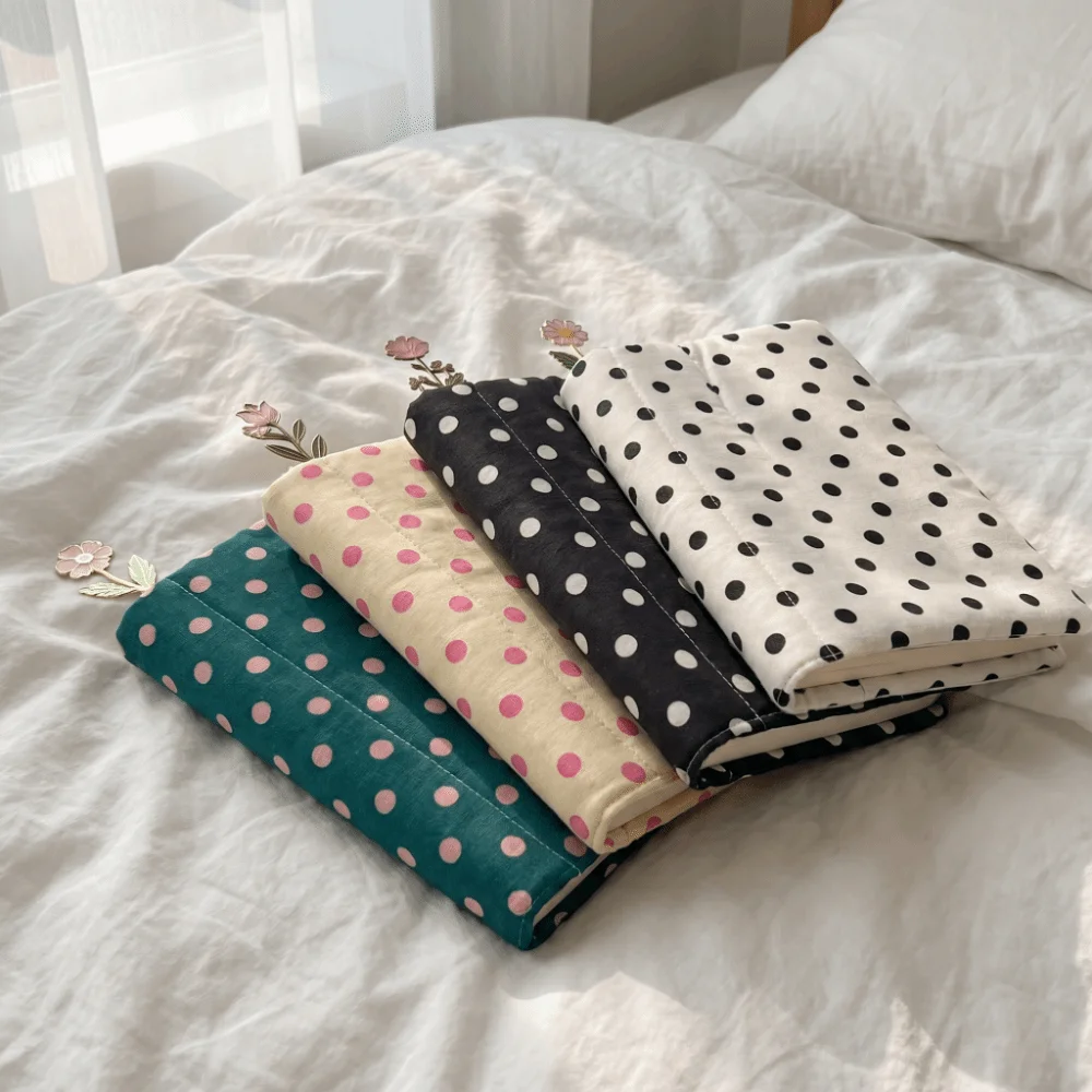 Aesthetic Quilted Polka Dot Book Protector Stripe Reusable Fabric Book Cover Lightweight Soft Diary Book Jacket Student