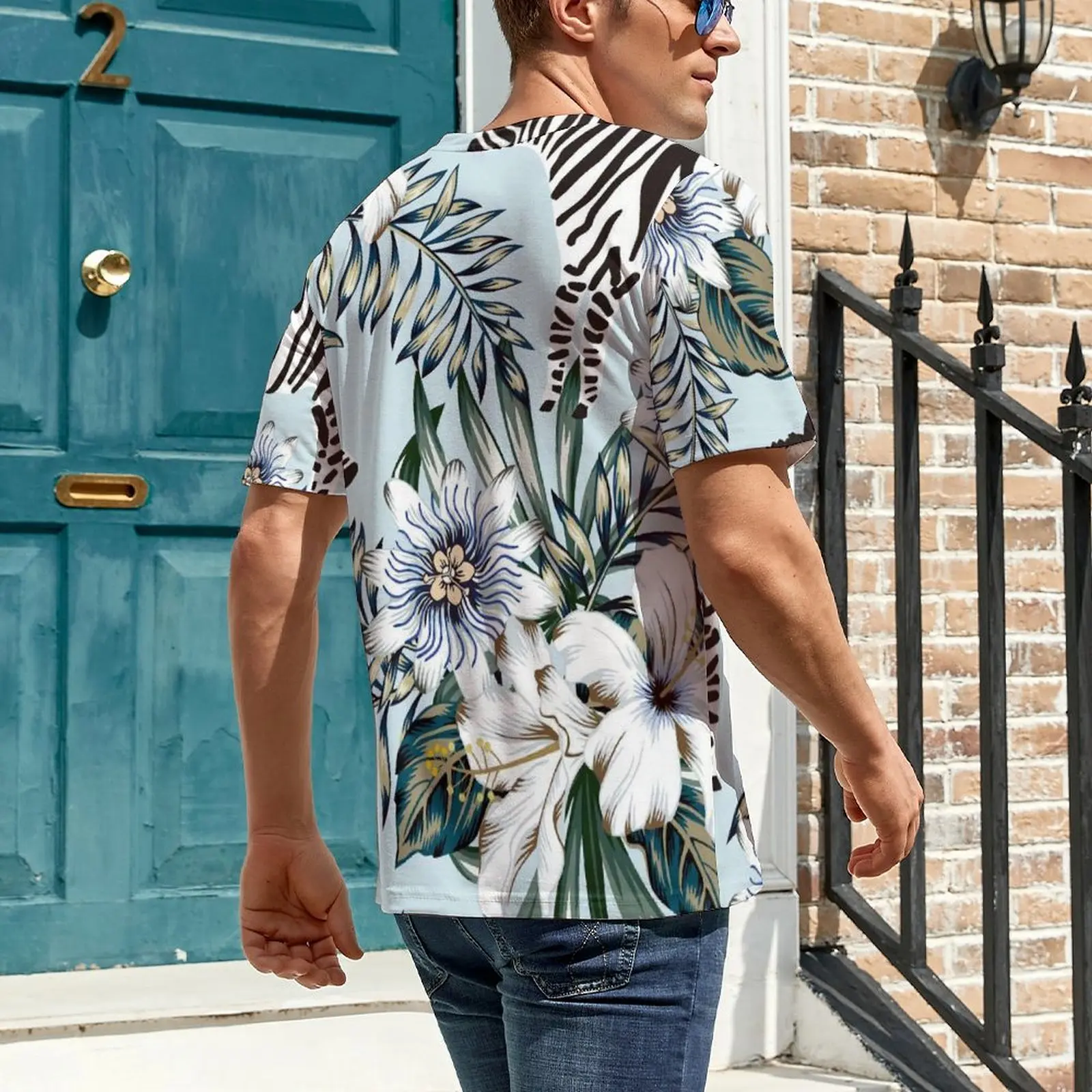 Palm Leaves T-Shirt Zebra And Floral Print Harajuku T Shirts Man Casual Tshirt Original Short Sleeve Design Clothes Plus Size