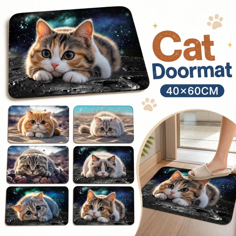 Cat Pattern Optical Illusion Doormat Water-absorbing 40×60CM Bathroom Carpet Non-slip Durable Bedroom Door Rug Home Decor