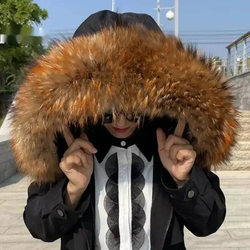 Natural Raccoon Fur Collar Winter Women Fur Hoods For Coats Jacket Luxury Fur Shawl Large Fur Collar Scarves Real Fur Collar