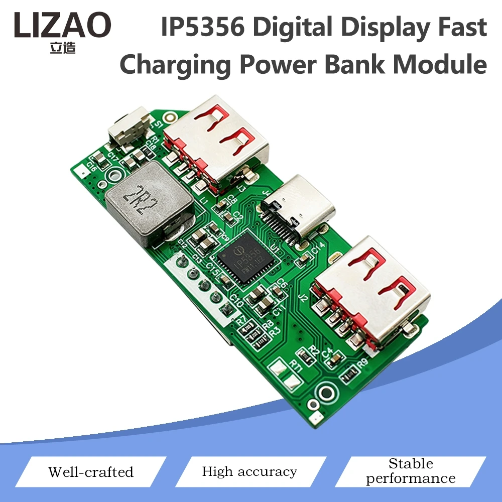 IP5356 Digital Display Fast Charging Power Bank Module Type-C 18650 Lithium Battery Charger Boost Power Supply Board