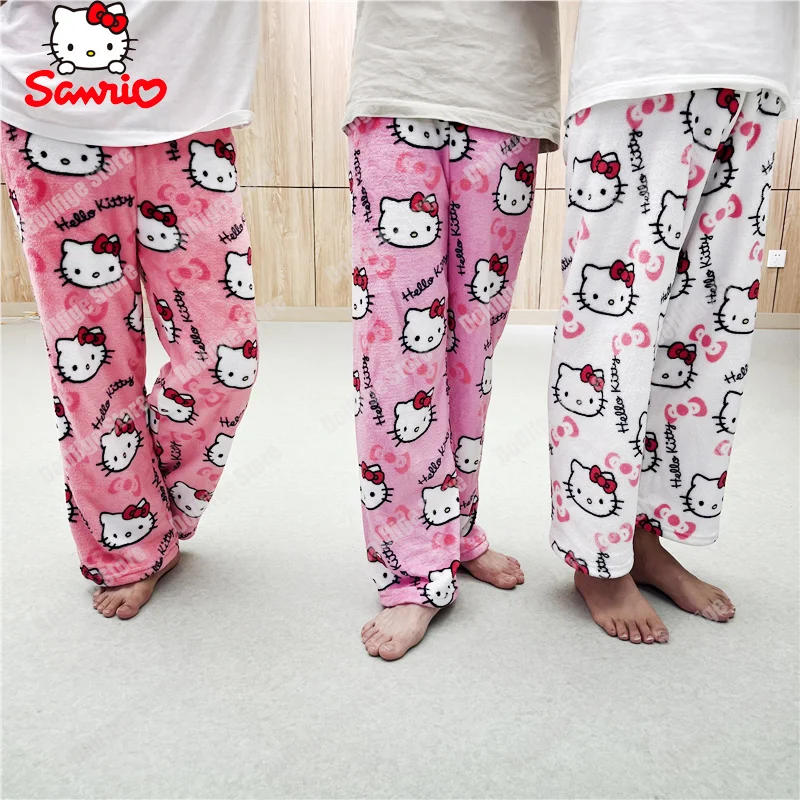 Pyjama en laine Sanurgente Hello Kitty, Anime Glutnel, Blanc, Dessin animé, Pantalon décontracté pour la maison, Mode automne, Cadeau en peluche FJM, Noir, Kawaii