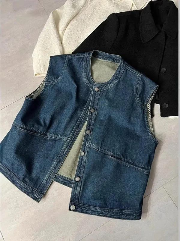 

Модный повседневный джинсовый жилет больших размеров (до 300 фунтов), новый трендовый топ с подплечниками для молодежи