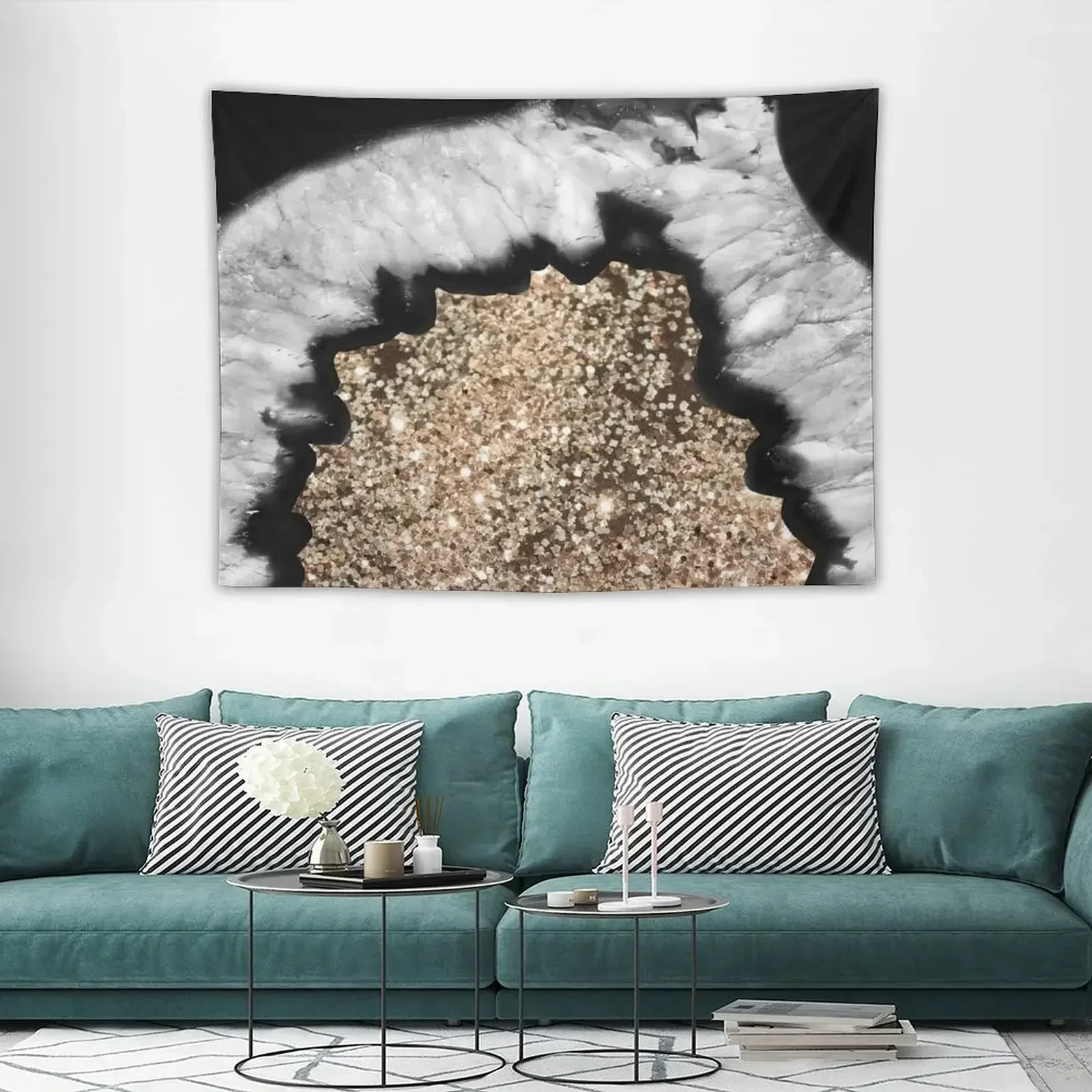 

Gray Black White Agate with Gold Glitter #2 (Faux Glitter) #gem #decor #art Tapestry Wall Decor Hanging Tapestry