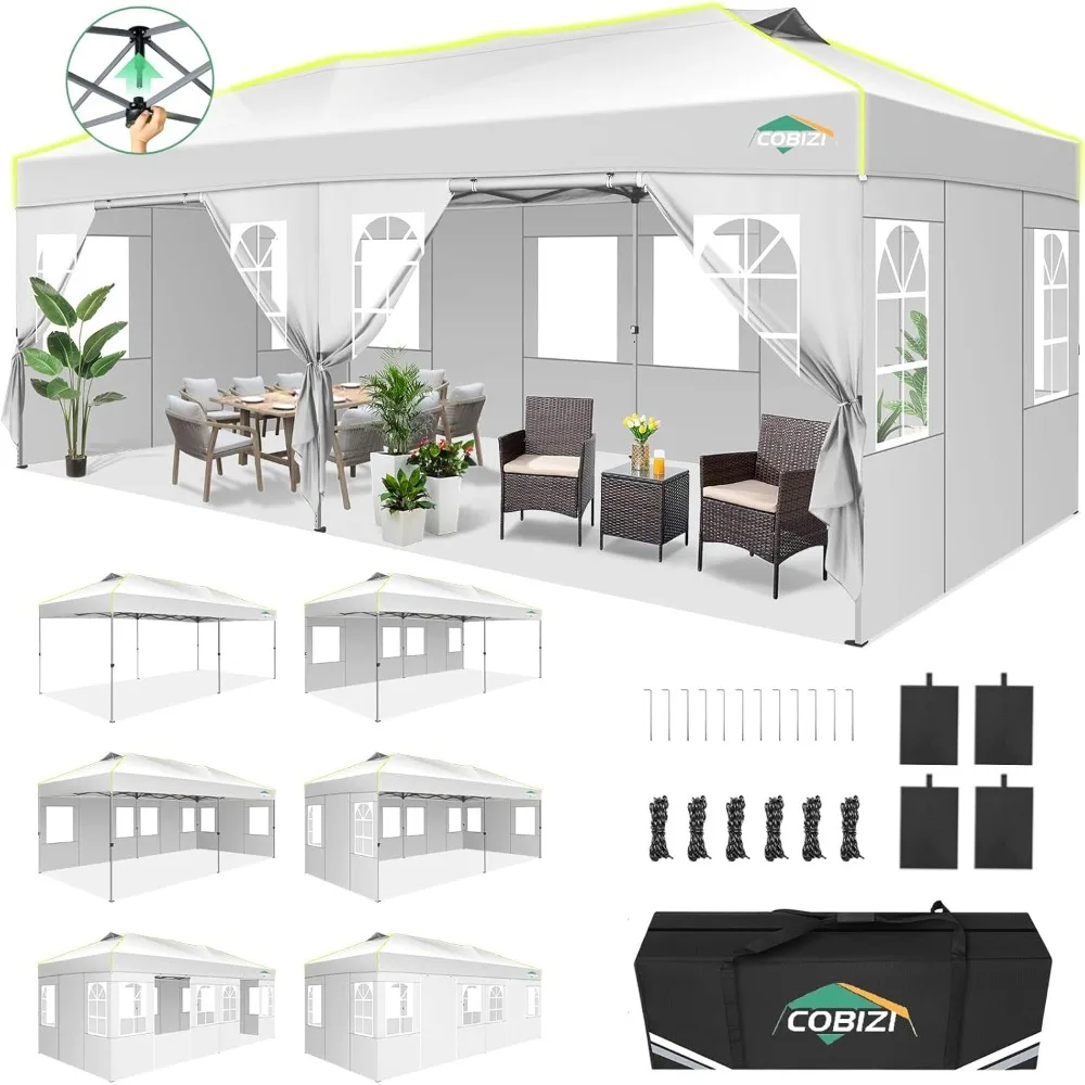 

10x20 Pop Up Canopy Tent with 6 Removable Sidewalls, One Push Party Tent Outdoor Waterproof Event Canopy with Air Vent for Part