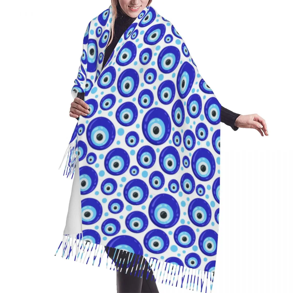 Turkey Evil Eye Symbol Pattern Nazar Amulet Tassel Scarf Women Soft Fashion Versatile Female Shawl Wrap Ladies Winter Scarves