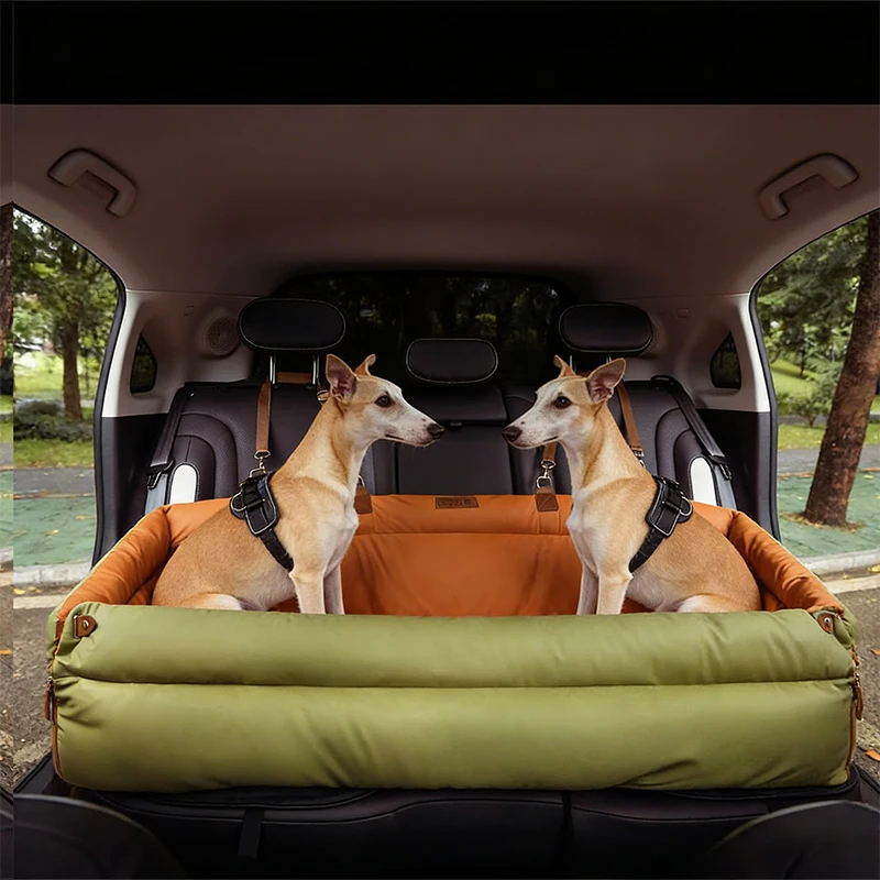 

Luxury Faux Leather Pet Travel Bed with Safety Belt Cat Booster Seat Convertible Car Booster Bed for Small Medium Dog Cat Outing