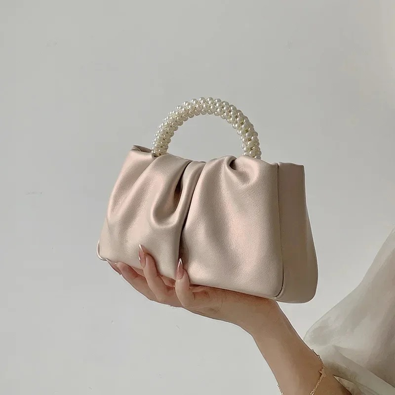 

Bolso de mano con asa perla para mujer, bandolera pequeña cuadrada de diseño lujo, a la moda