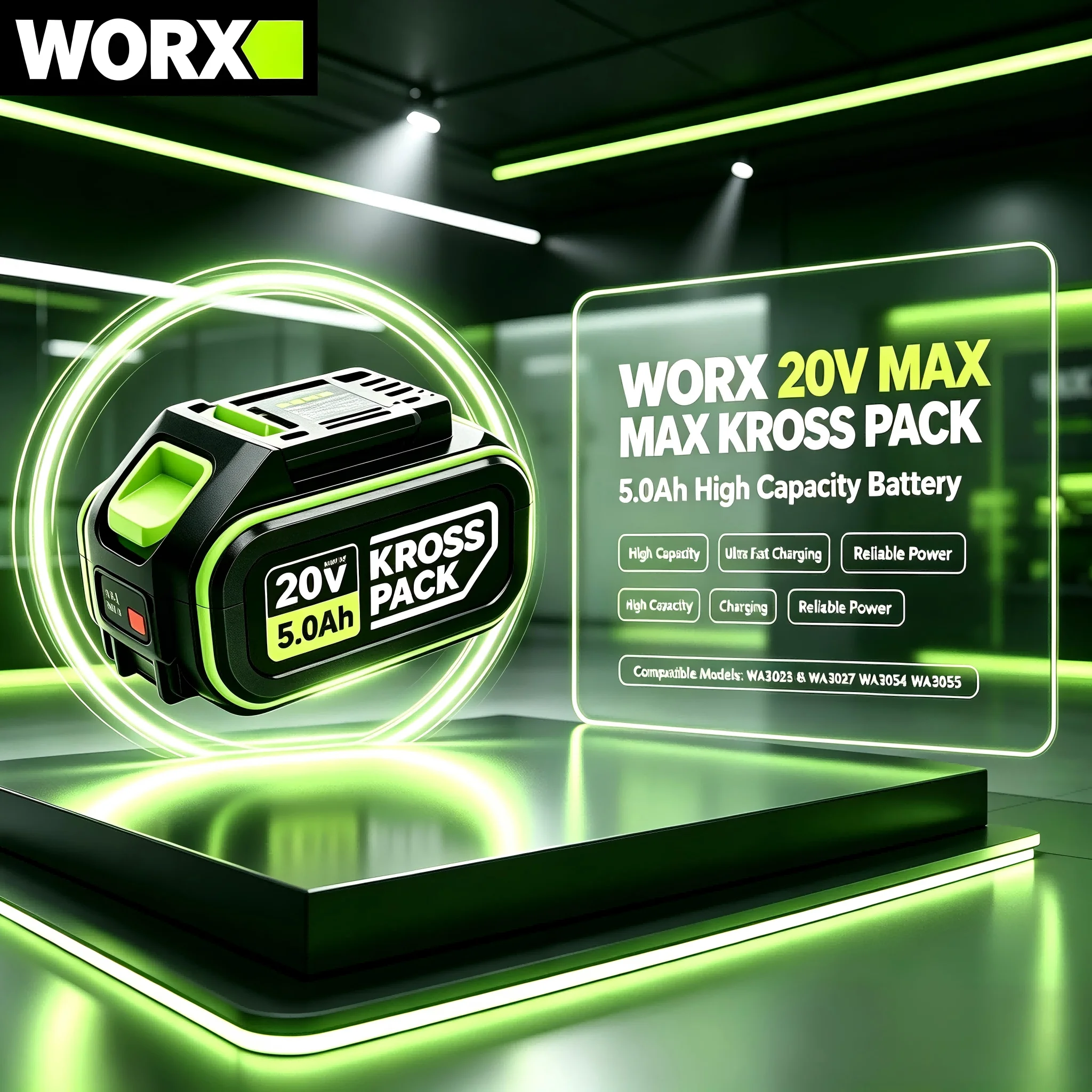 WORX KROSS PACK 20V Max 8.0Ah Lithium Battery High Capacity Replacement For Cordless Power Tools  WA3016 WA3027 WA3054 WA3055