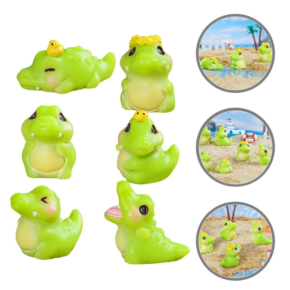 6Pcs Mini Resin Small Alligator Decorations Cartoon Bubble Shape DIY Microlandscape Fairy Garden Party Classroom Office Bulk