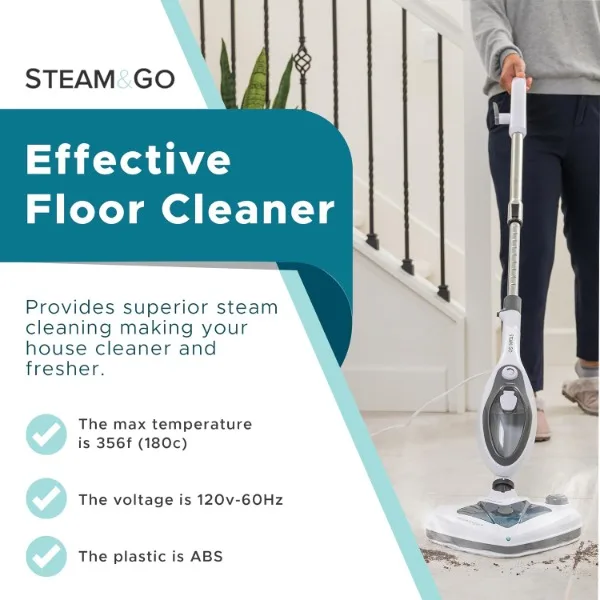 Steam and Go-mopa de vapor 10 en 1, vaporizador de suelo con cámara de detergente y mango desmontable para lechada de azulejos, ropa