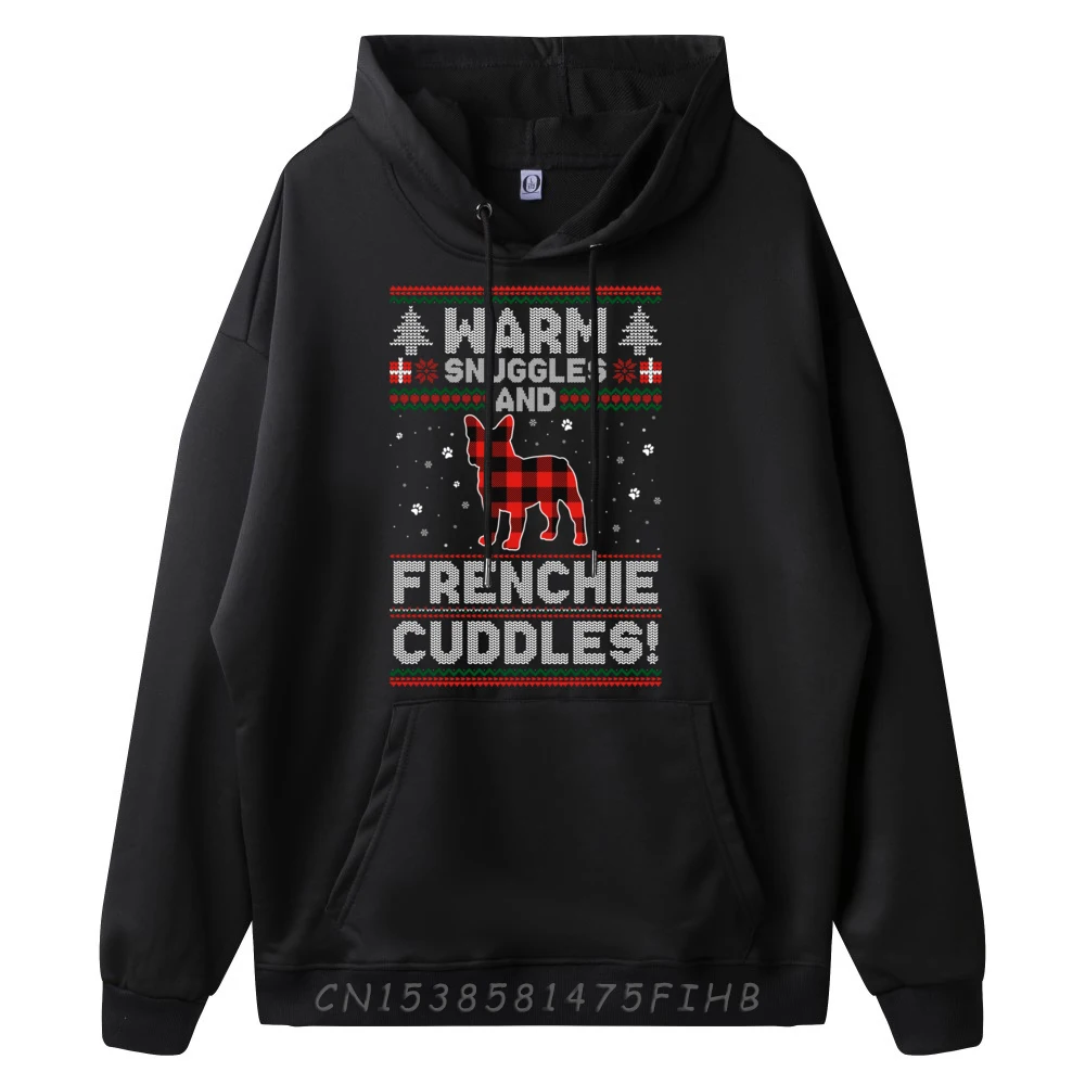 Warm Snuggles Frenchie Cuddles French Bulldog Christmas Dog Printed Sweater Soft Men's Sweatshirts Thanksgiving