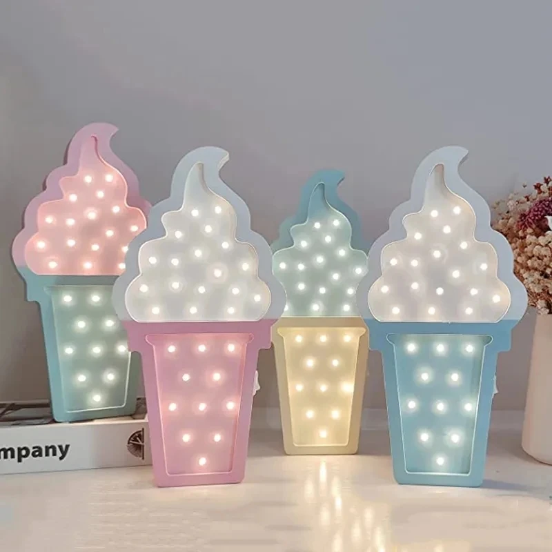 Ice Cream Valentine Romance Atmosphere Light Wooden Ice Cream LED Night Light Ice Cream Theme Valentine Romance Lamps