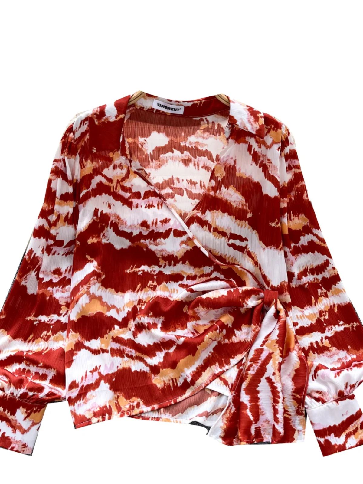 Pendolarismo Versatile giovanile da donna irt 2025 Nuovo design Cintura incrociata Cinching in vita Lungo Sve stampato Top coreano Sle Loo...