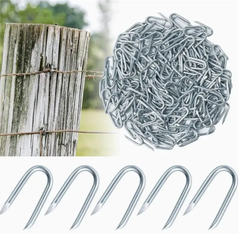 BHBD-Steel U Nails, 500 Pcs Wire Staples, Fence Stapless, Galvanized Barbed W Wire Nails, U Shaped For Fencing