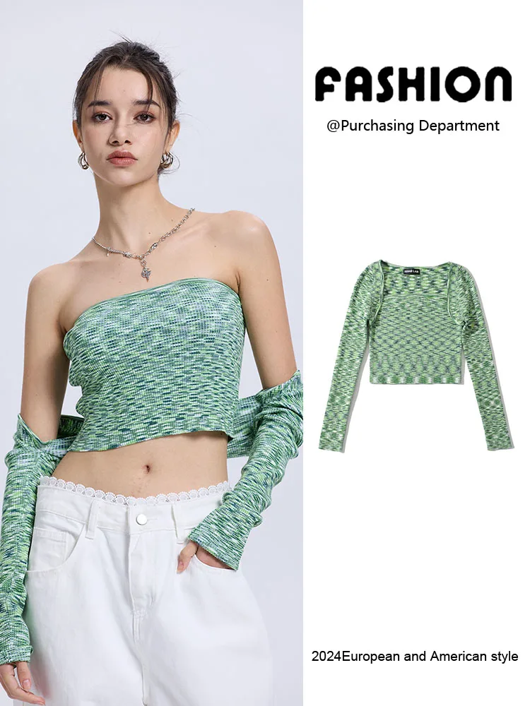 

Spring New Arrival Women's Faionable Knitted Outfit Asymmetrical Pattern Two-Piece Set Versatile Design Long Sve round Ne