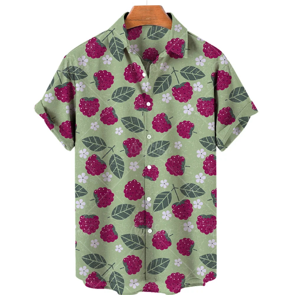 Zomer Strand Vakantie Fruit Ananas Bloemen Mannen Casual Shirt Korte Mouw Casual Hawaiian Shirt Enkele Knop V-hals Top