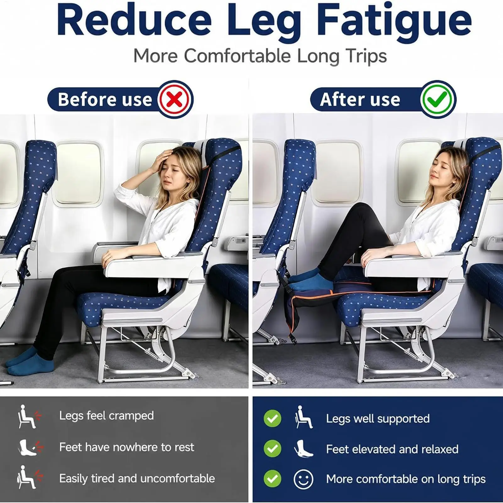 Foot Rest For Air Travel Foldable Soft Ergonomic Legs Sling Travel Foot Rest Hammock For Men Women Adults Busy Professionals