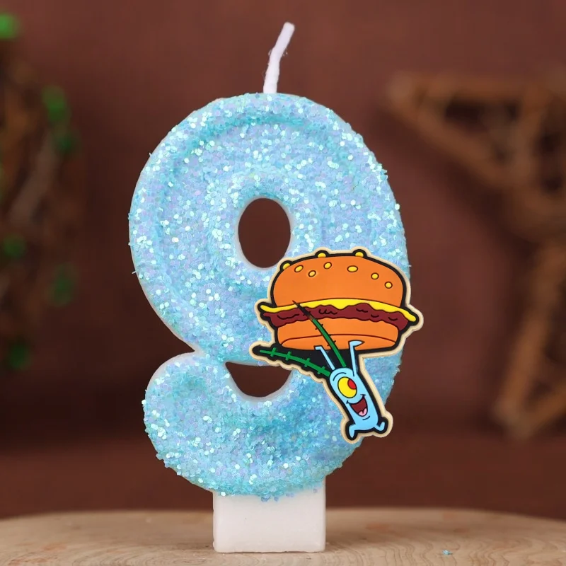 Cute Spongebob Candle Number 0-9 Kids Birthday Cake Decoration Supplies Cute Cartoon Anime Party Accessories Supplies