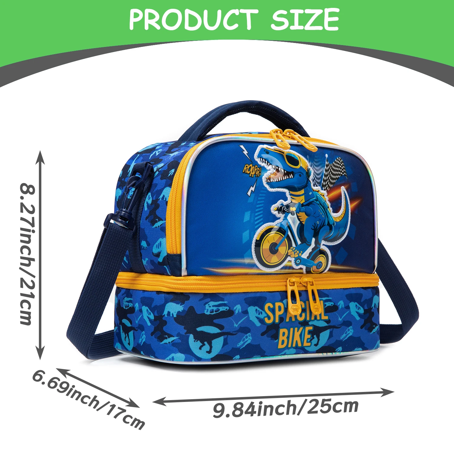 Reusable Girls Lunch Bag Washable Adjustable Strap Cute Design School Essential with Side Pocket for Water Bottle