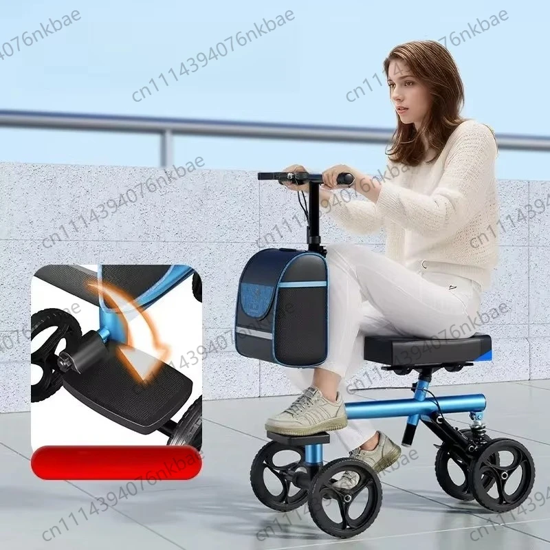 Adjustable Steerable Knee Scooter, Folding Orthopedic Mobility Walker with Comfort Pad for Foot Injury Post Surgery