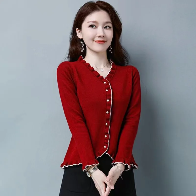 

Autumn Korean Short Sweater Cardigan Jacket 2023 New Women Loose V-Neck Casual Wild Knitwear Tops Female Outwear