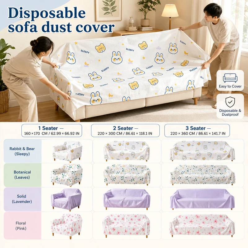 2 Pcs Disposable Sofa Dust Cover Furniture Protective Film Waterproof All-inclusive Non-woven Fabric Household Sofa Dust Cover