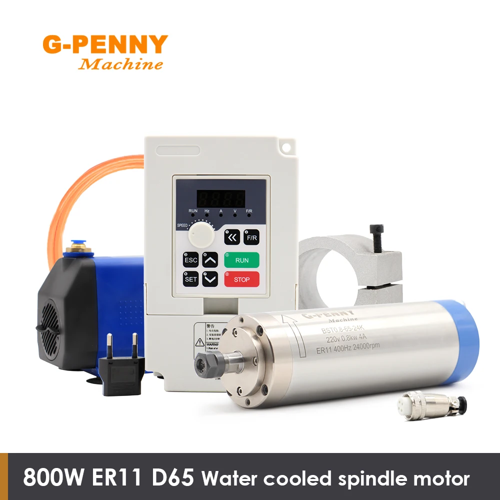 G-Penny 0,8KW ER11 Kit de eixo refrigerado a água 800W Eixo refrigerado a água e inversor de 1,5KW e bomba de água de 75W e suporte de 65mm