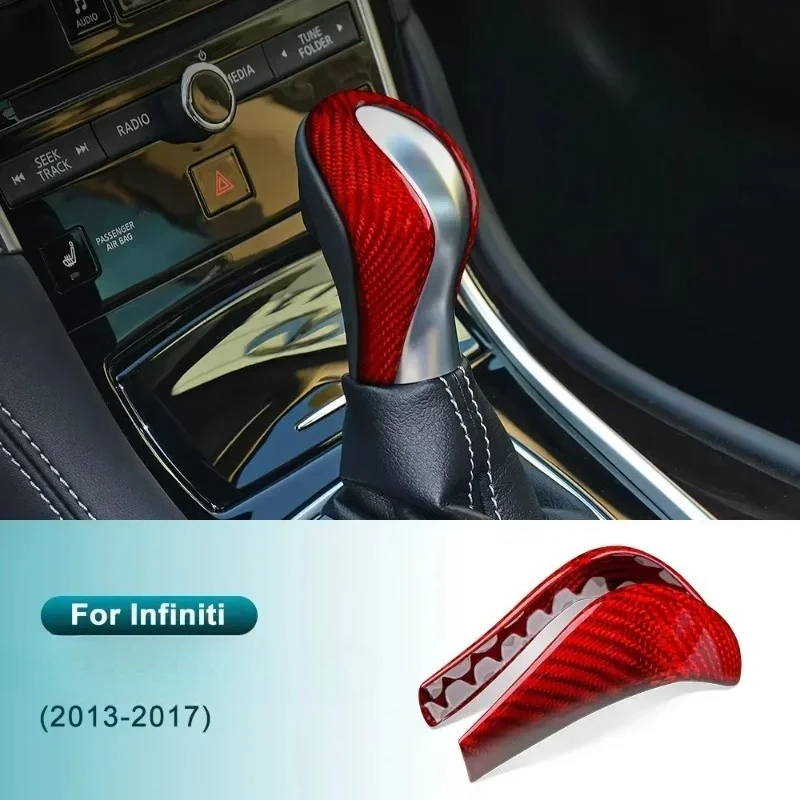 

For INFINITI Q50 Real Dry Carbon Fiber Gear Knob Shifter Cover Sticker 2013-2017 Interior Accessories modification