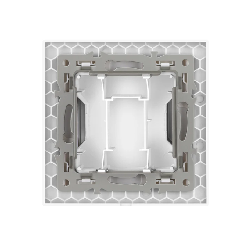 Placa de cubierta en blanco con placa de hierro de instalación, panel de enchufe de interruptor de vidrio templado, blanco y dorado, 86mm x 86mm,