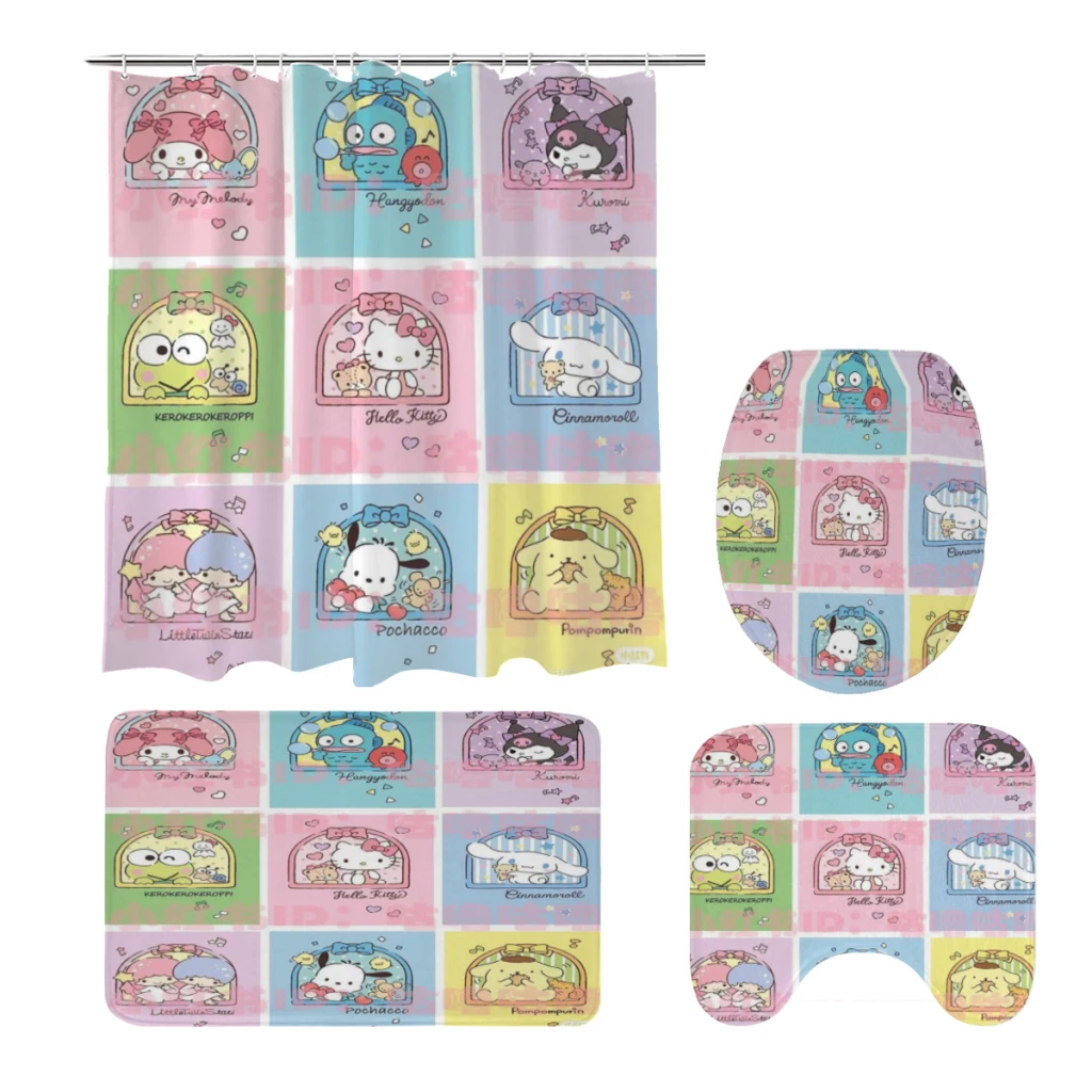 Sanrio Characters Hello Kitty Kuromi 4pcs/set Shower Curtain Waterproof Polyester Bath Curtain Home New Year Bedroom Curtains