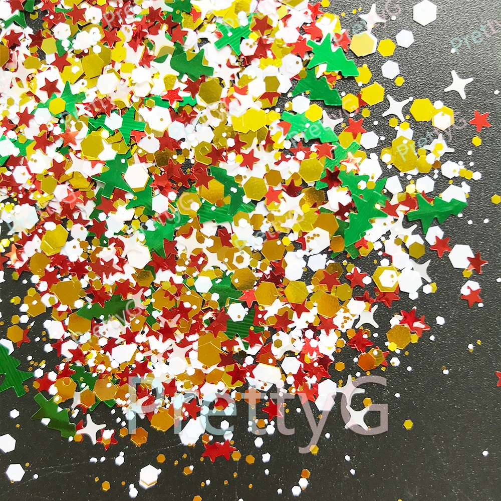 PrettyG 10 جرام/الحقيبة عيد الميلاد مكتنزة يمزج بريق السائبة ندفة الثلج يلمع مسمار الترتر DIY بها بنفسك قالب ملء الراتنج الايبوكسي الديكور