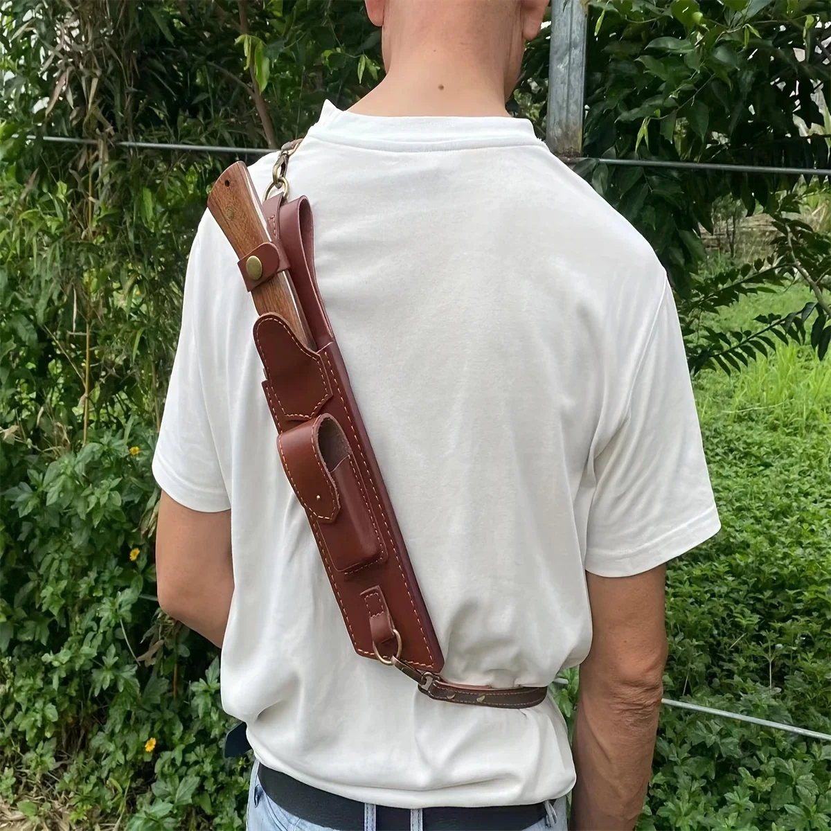 Climbing Portable Straight Knife Leather Sheath Cover for Fixed Knife, Outdoor Storage Bag Knife Holster with Crossbody Strap