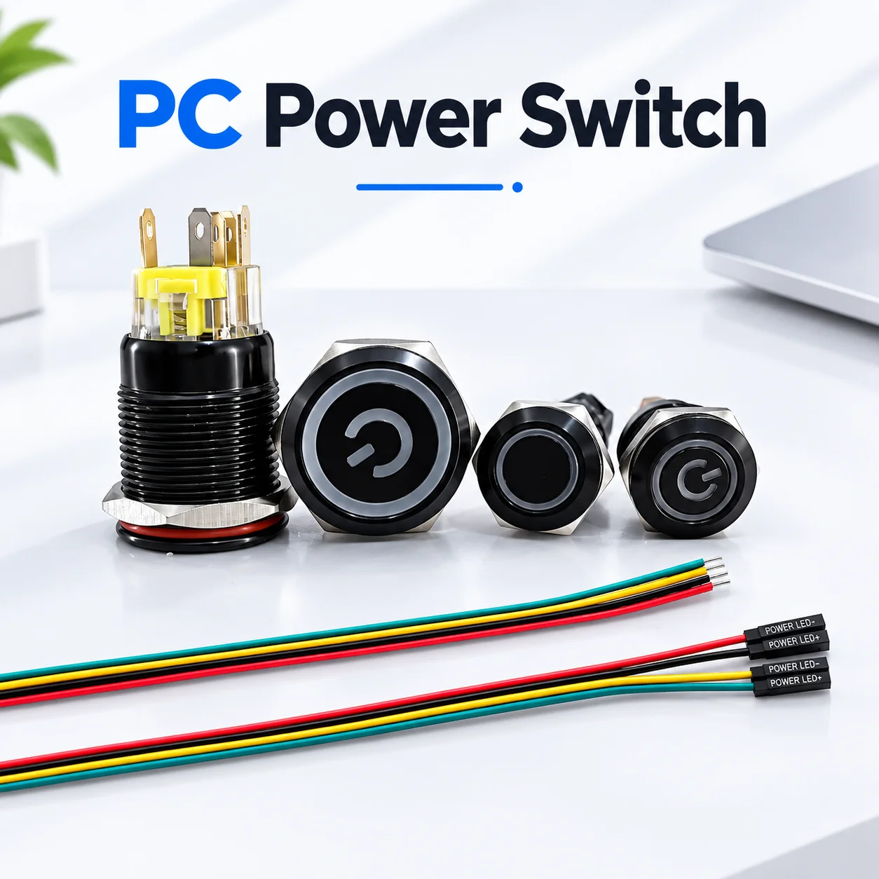 12mm/16mm/19mm/22mm PC Power Switch Host Restart LED Metal Button with 50cm DuPont Line