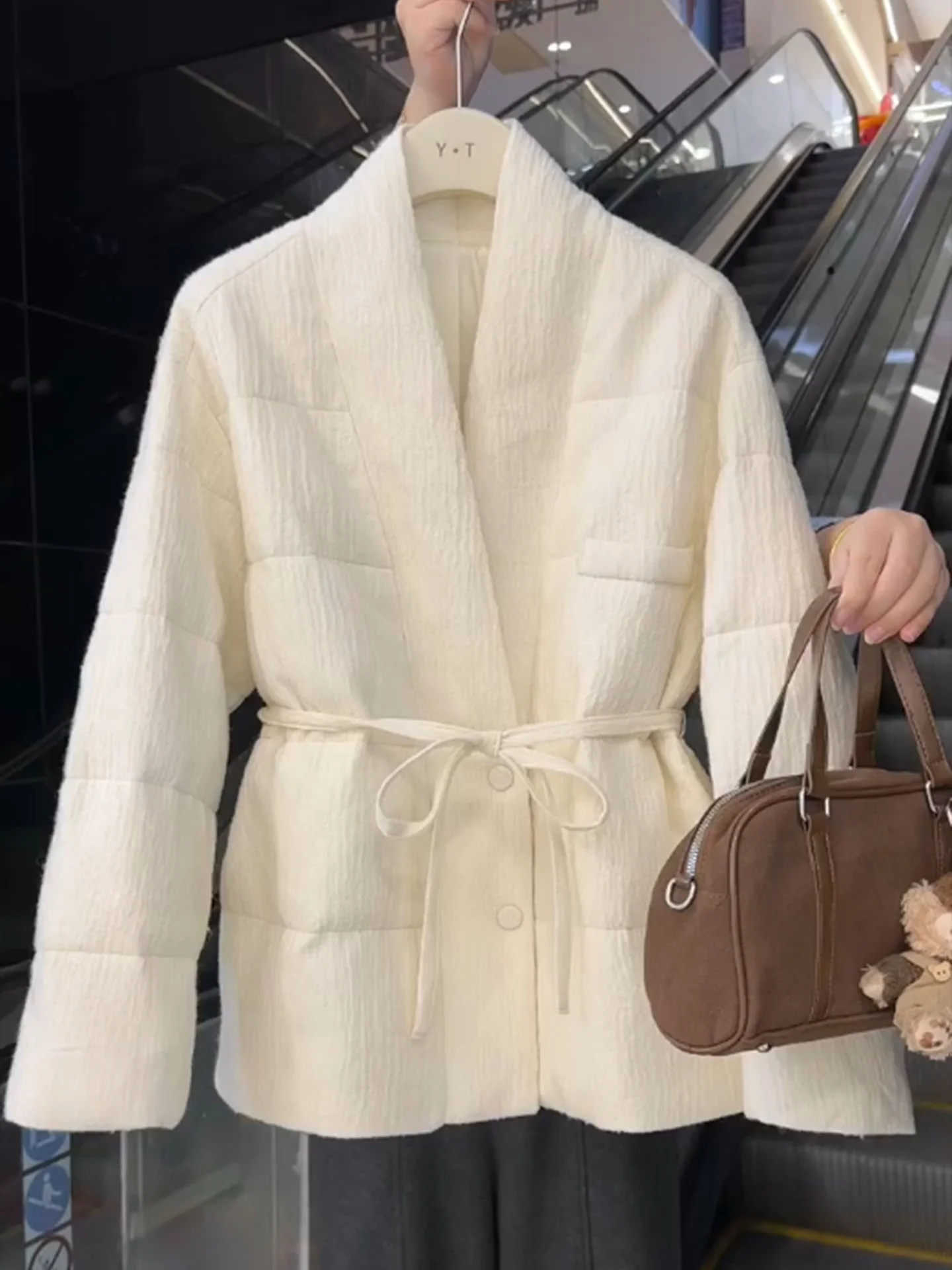 

mat Sle Beige down Jaet Women's Winter New Waist-Cinching Belted ort High-End Feeling Elegance Outerwear