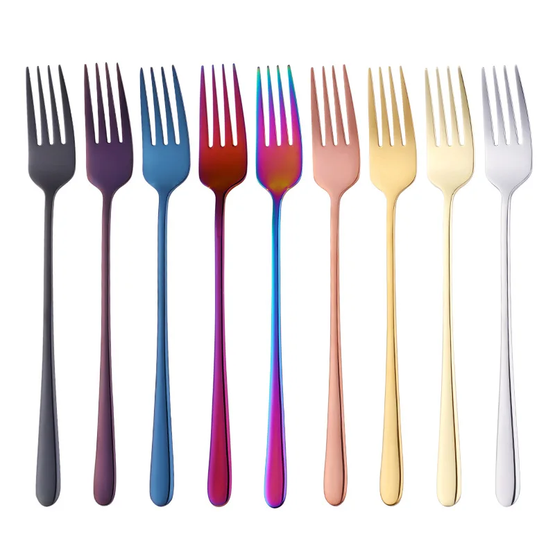 Stainless Steel Long Handle Dinner Fork Rainbow Fork Hotel Restaurant Party Supplies Dinnerware Steak Gold Fork Table Decoration