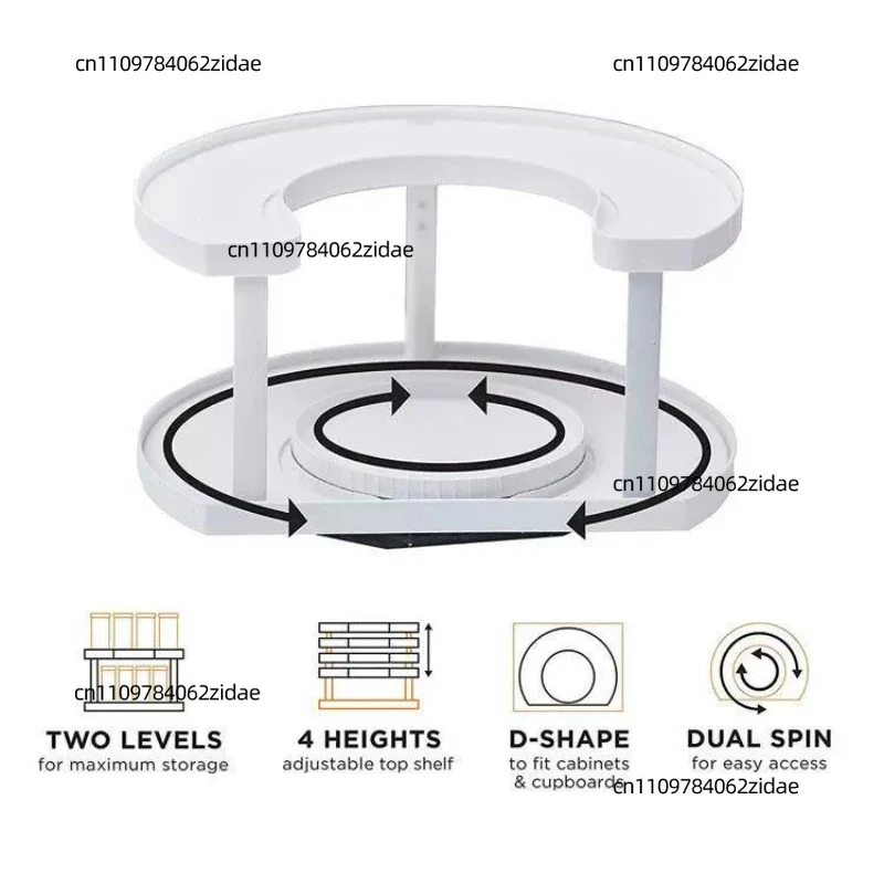 For 2 Tier Rotating Spice Rack Double Layer Kitchen Seasoning Bottle Organizer Desktop Storage Shelf