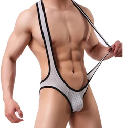 Lingeries Bodysuit Men's Mesh Bulge Pouch Underwear Hollow Out Exposed Buttocks Gay Sexy Fancy Bodysuit Nylon Panties For Men