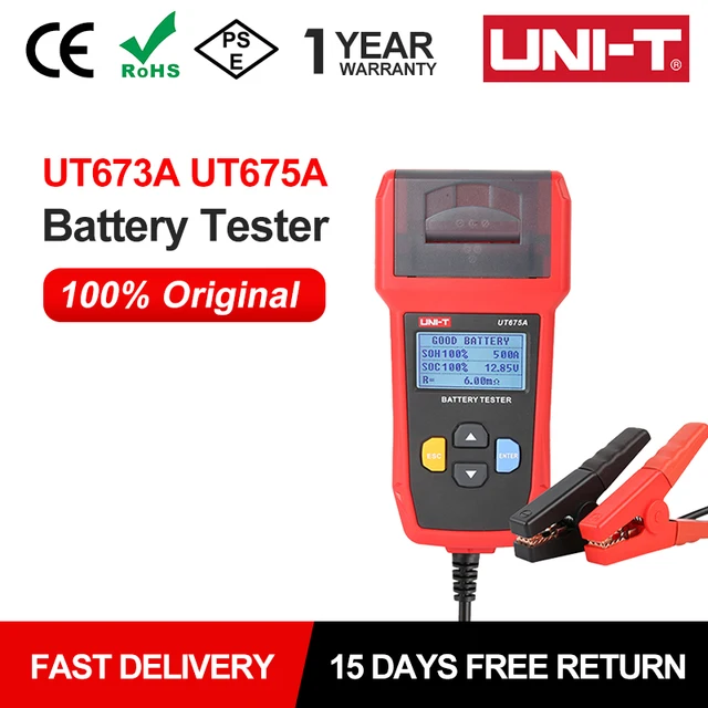 UNI-T Tester akumulatora samochodowego UT673A UT675A 12V 24V DC Tester obciążenia Miernik pojemności Kontroler akumulatora Obwód ładowania Test rozruchu