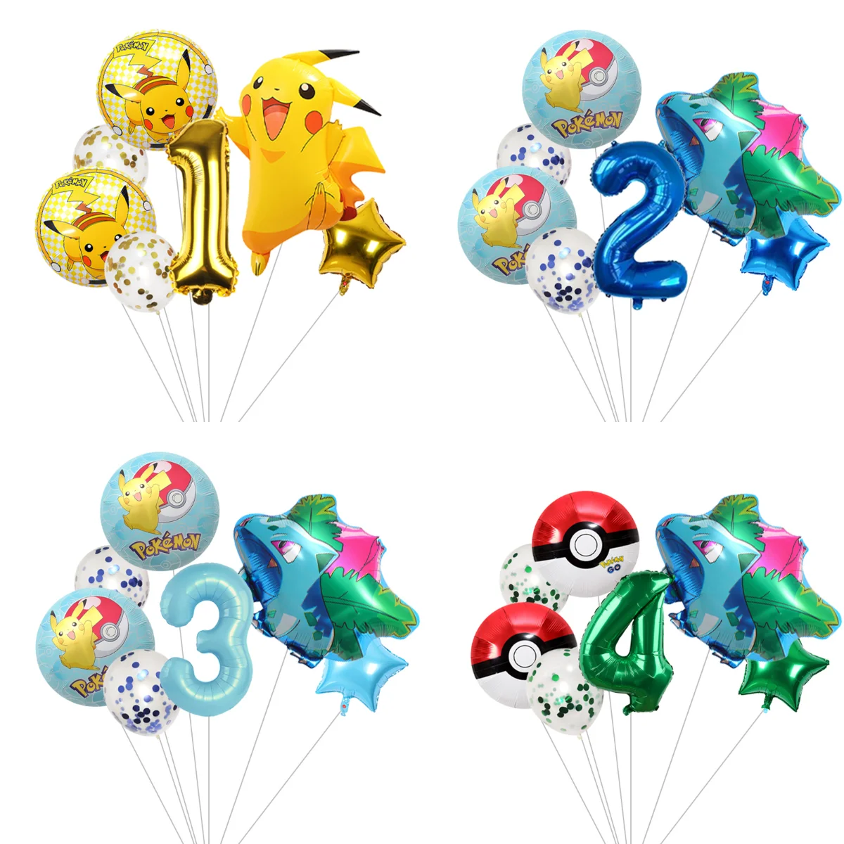 Pokemon Pikachu Ballon-Bouquet, dekoratives Ballon-Set für Themenparty, Hintergrund, Wand, Kuchen, Tischdekoration, Geburtstagsparty-Zubehör