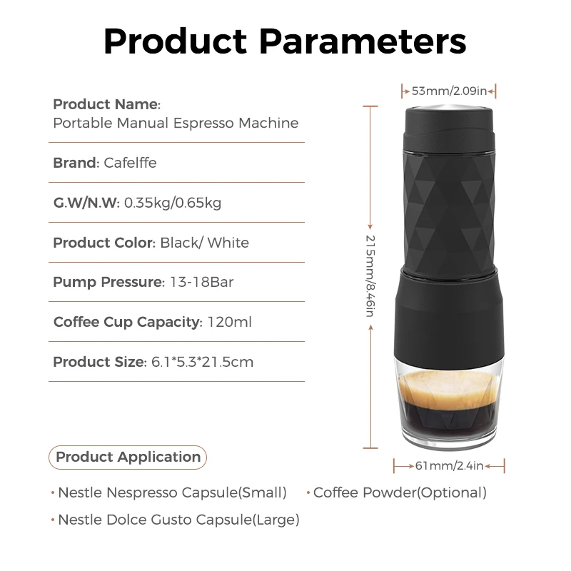 Portable Manual Coffee Machine 3In1 Italian Capsule Coffee Machine Outdoor Travel Hand Pressure Coffee Pot Capsules Coffee Maker