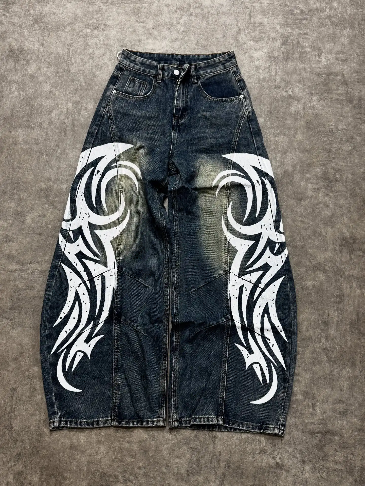 Calças Jeans Oversized com Estampa Hip Hop Americana, Estilo Y2K Retro, Lavadas, de Cintura Alta e Perna Larga para Homens e Mulheres