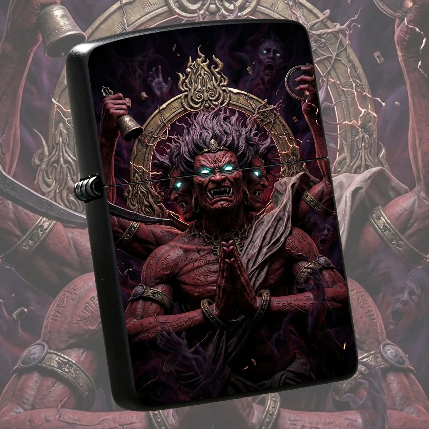 Windproof Retro, Dark Myth Asura Themed Cool Full , Exquisite Engraved Collectible Desktop Ornament, Unique Creative Present For Boyfriend And Hobbyists, Durable Daily Use Igniter A Fun And Humorous Lighter
