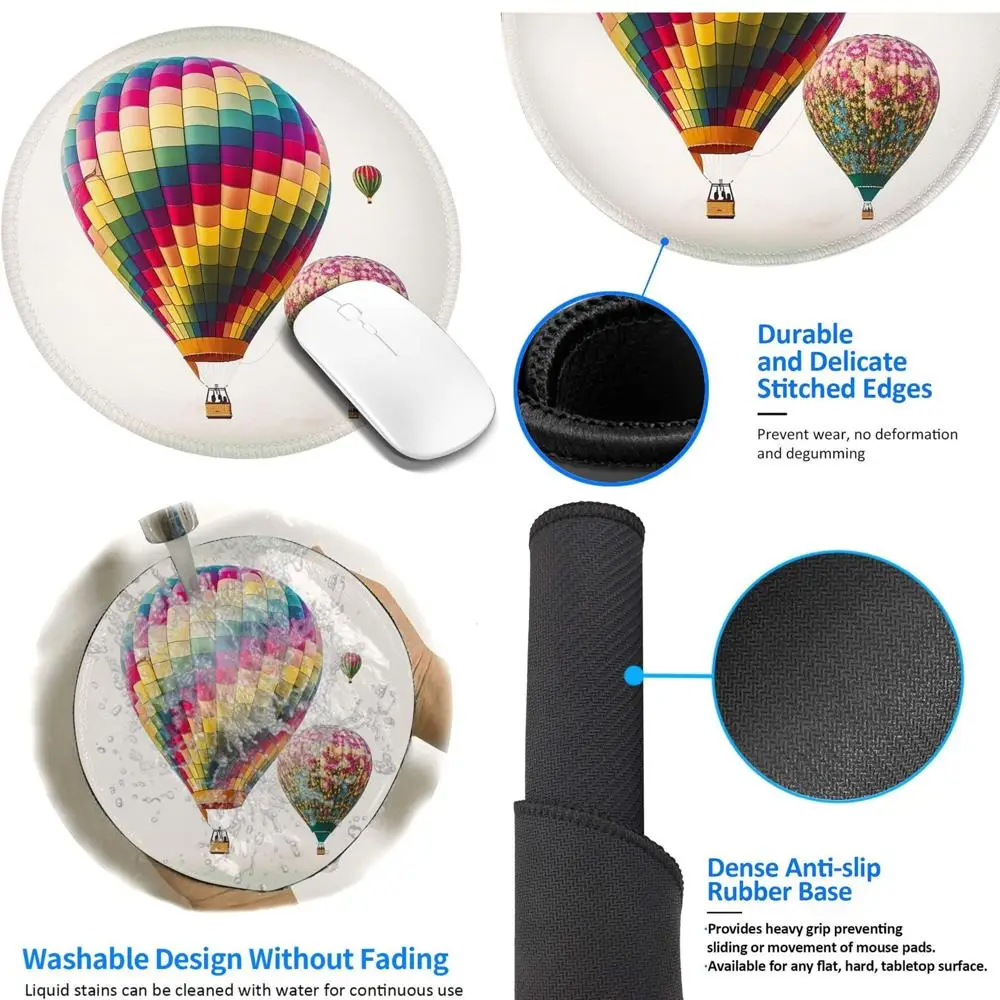 

8-дюймовый круглый цветной коврик для мыши с воздушным шаром — удобный игровой коврик с прошитым краем и нескользящей резиновой основой, водонепроницаемый для