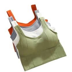 Tops cortos para mujer, camiseta sin mangas acolchada, Sujetador deportivo, ropa interior femenina sin costuras, ropa de calle informal para Fitness, camisola con almohadillas extraíbles