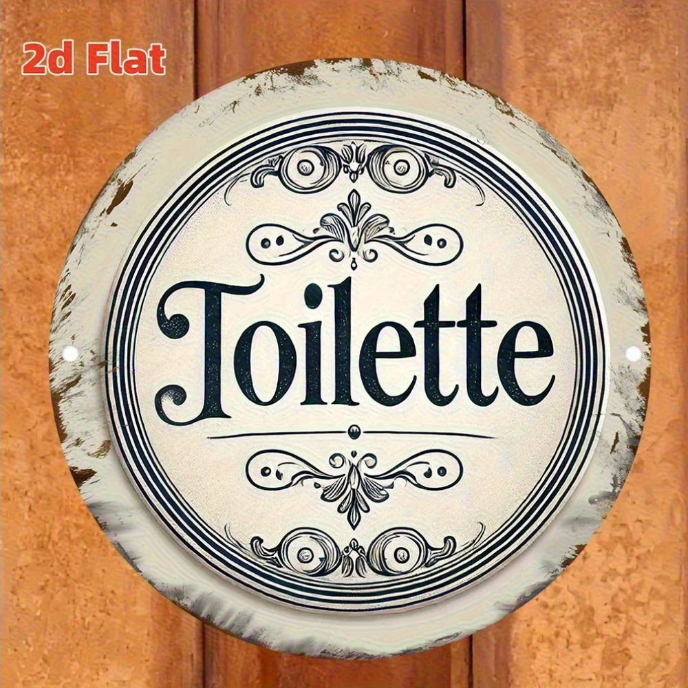 2D flach 1 Stück Hold Badezimmerschild, Retro rundes Holzschild, Toilettenwandkunstdekoration, Wanddekoration für Zuhause
