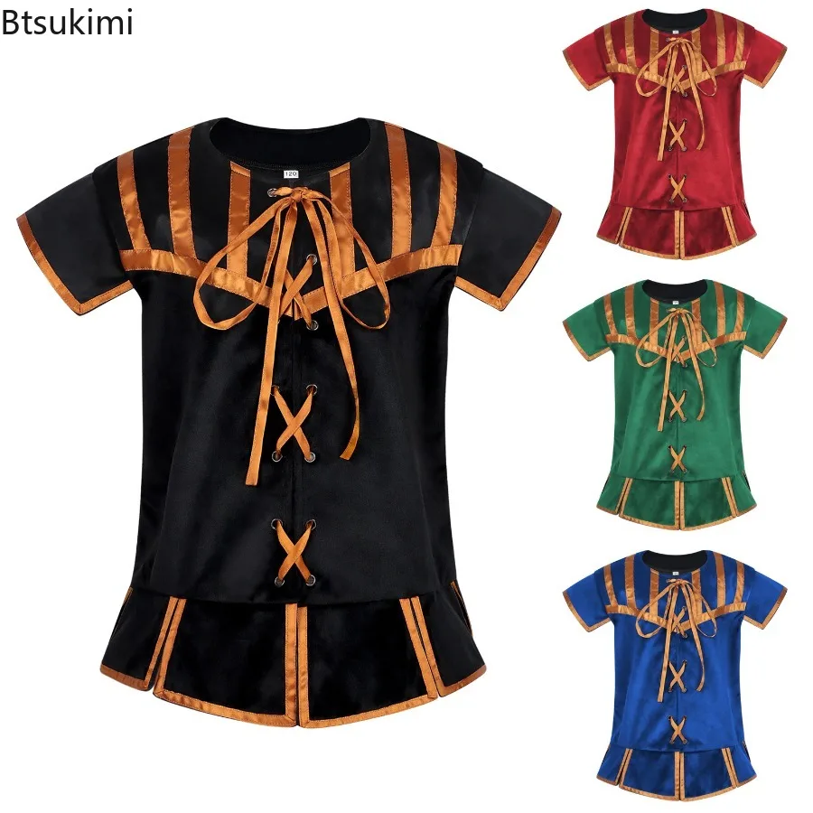 Kids Pirate Vest Renaissance Vest for Boys Costumes Medieval Viking Steampunk Gothic Lace Up Waistcoat Halloween Cosplay Costume