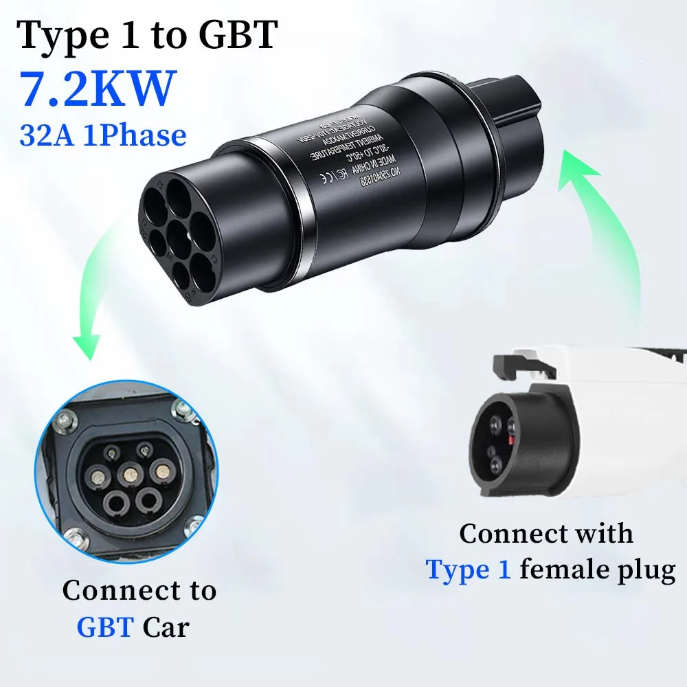 Teschev 32A 7,2 kW EV-opladeradapter voor type 1 naar type 2 Opladen voor EV-connector Type 2 naar GBT 22KW-conventor