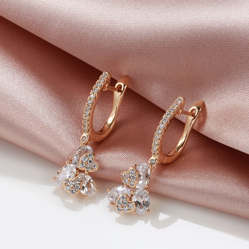 Kinel New 585 Rose Gold long Drop Earrings Unusual Creative Micro-wax Inlay Natural Zircon Earrings Women Fashion Jewelry Gift